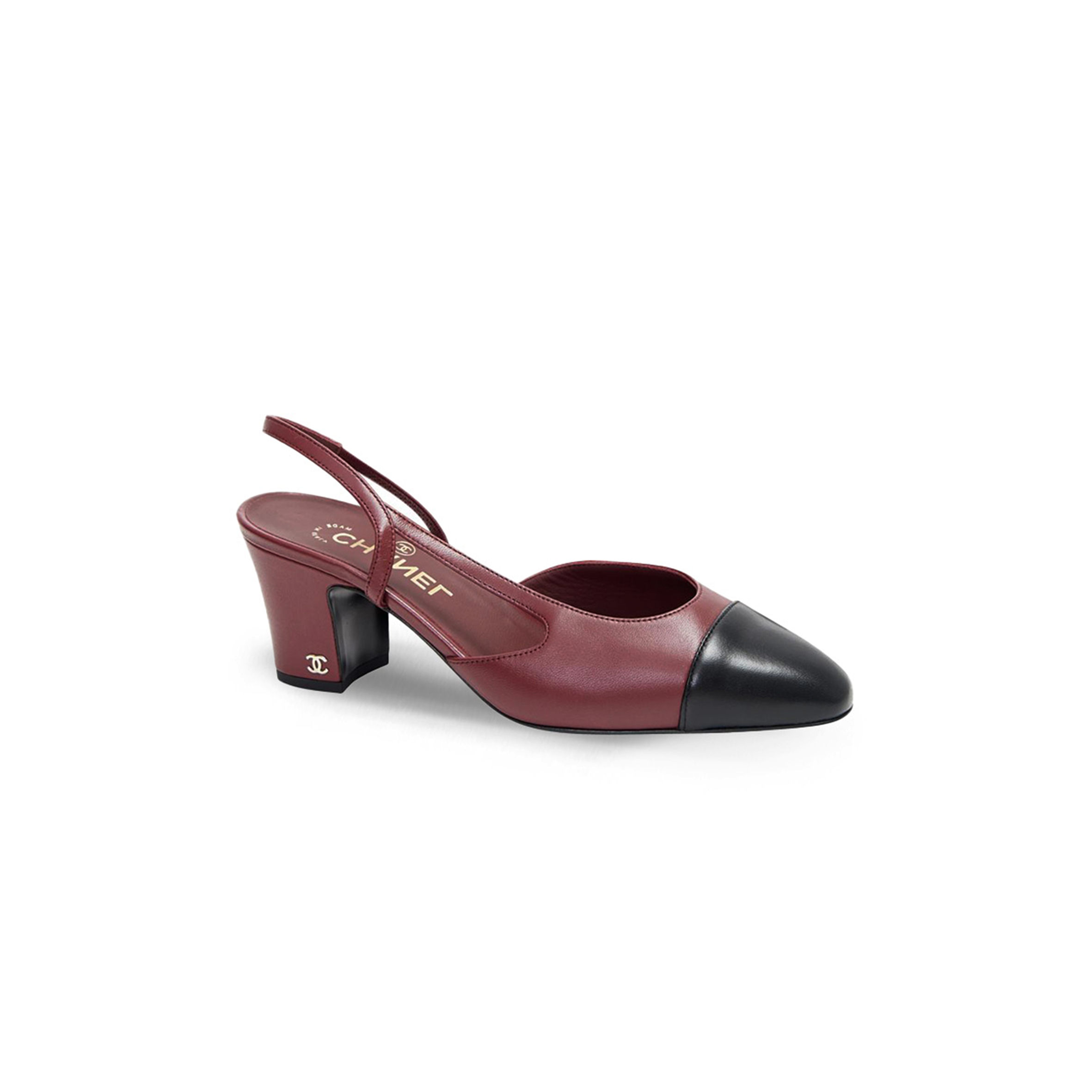 Ch*el burgundy leather low heel pumps